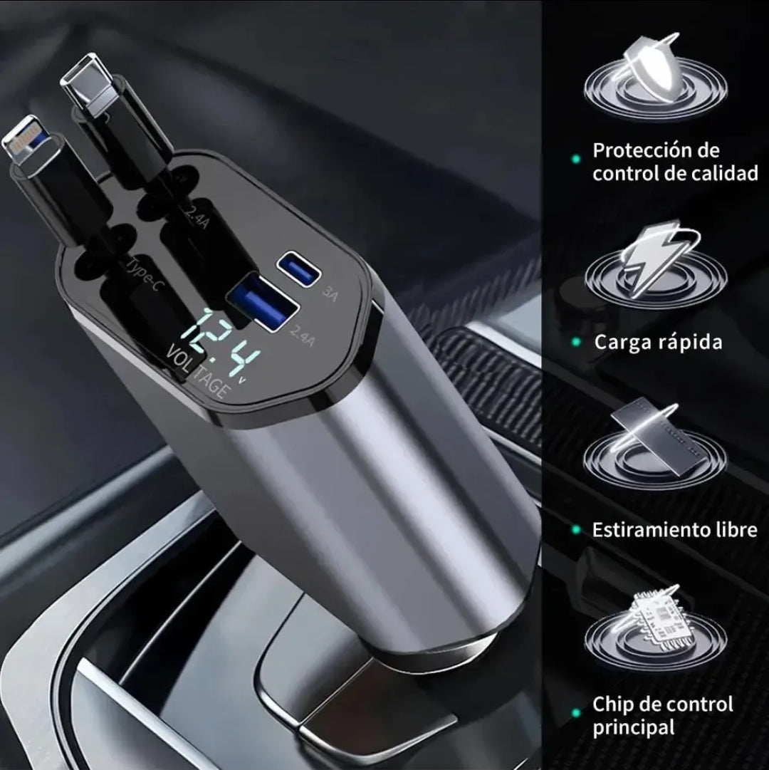 Cargador 4 en 1 para Carro carga rapida Luz led
