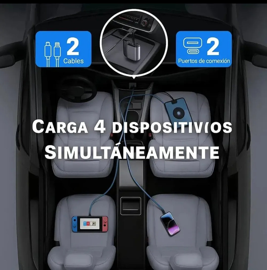 Cargador 4 en 1 para Carro carga rapida Luz led